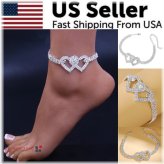 Crystal Love Anklet: Double Heart Barefoot Bracelet Chain