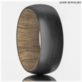 Rustic Whiskey Barrel Wood Tungsten Wedding Band