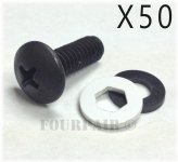 Black Network Rack Mount Screws with Washers - 50 Pack Lot