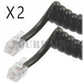 Coiled Black Telephone Handset Receiver Cords - 2 Pack