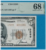 Sterling National Bank 1929 $5 Superb Gem 68EPQ