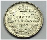 1902 Canada 5 Cents Silver Coin