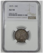 1875 NGC AU 58 Silver 20-Cents Coin