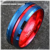 Blue Tungsten Carbide Men's Thin Red Line Wedding Band Ring