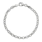 Round Rolo Cable Link Anklet in Solid Sterling Silver