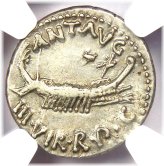 Marc Antony Silver Galley Denarius Coin - 32 BC