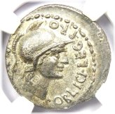 Pompey Junior Silver Denarius Coin - 46 BC NGC AU Certified