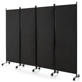 Rolling Privacy Screen - 4-Panel Folding Divider in Black