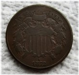 Chocolate Brown 1872 2 Cent Piece