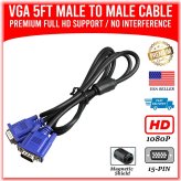 SVGA Video Cable - Male to Male 15 Pin Cord for High Definition Display