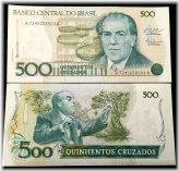 Exotic Banknote from Brazil's Past: 500 Cruzados 1988 UNC Currency Bill