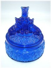 Cobalt Blue Glass Powder Jar with Scottie Dogs