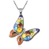 Butterfly Glass Pendant Necklace - Stainless Steel 20