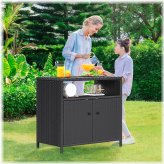 Wicker Bar Table with Storage Cabinet