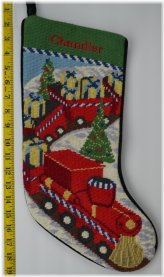 Festive Train Needlepoint Stocking