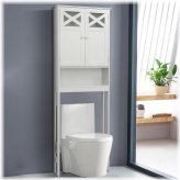 White Bathroom Storage Tower with Cabinet and Shelves