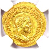 Trajan Decius Gold Aureus Coin - 249-251 AD, NGC Certified AU