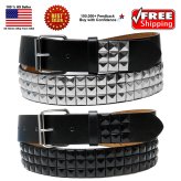 Studded Leather Belt with Silver Buckle