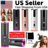 Ceramic Rotating Hair Curler with LCD Display - Wireless and Convenient