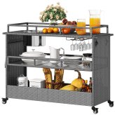 Wicker Outdoor Bar Cart with Ice Bucket