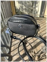 Black Leather Oval Crossbody Bag by Michael Kors