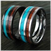 Turquoise Koa Tungsten Ring with Engraving Option