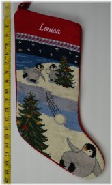 Festive Penguin Needlepoint Stocking