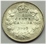 Canadian Silver Five Cents Coin from 1903