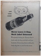 Stag Beer - Owl Neck Label Ad, 1952