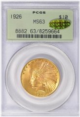 1926 Indian Head Gold Coin Grade MS 63