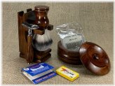 Walnut Razor and Brush Stand with Shaving Cup