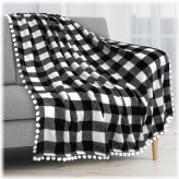 Pompom Fringe Fleece Blanket