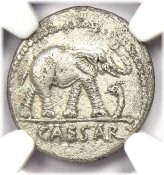 Ancient Roman Silver Elephant Coin of Julius Caesar