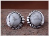 Southwest White Howelite Sterling Silver Earrings by Delores Cadman