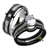 Black & Silver Stainless Steel and Titanium Ring Set
