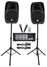 Ultimate Sound Bundle: 15" Speakers, Mixer, Stands, Mics, and Bluetooth Connectivity