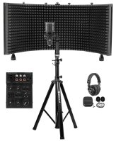 Complete Recording Setup with Mixer, Studio Mic, Isolation Shield, Headphones, and Stand