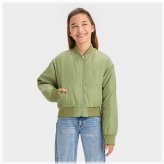 Olive Green Cropped Bomber Jacket