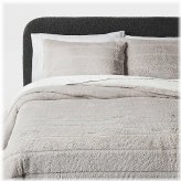 Luxe Gray Faux Fur Channel Comforter Set