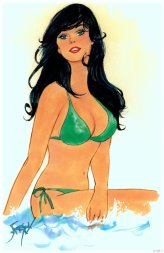 Brunette in Green Bikini Limited Edition Art Print by Doug Sneyd