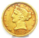 1854-C Liberty Gold Half Eagle $5 Weak C - PCGS VF Detail