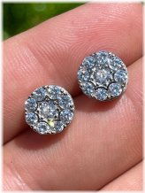 Cluster Stud Earrings in Solid 925 Silver with CZ Embellishments