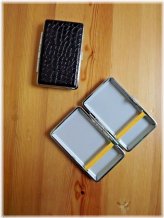 Black Leather Double Sided Metal Pebble Cigarette Case
