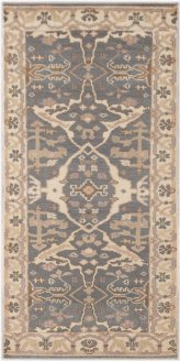 Gray Ivory Geometric Hand-Knotted Wool Rug