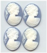 Wedgewood Blue Lady Head Pony Tail Cameos