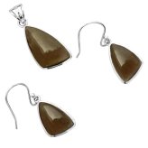 Smoky Quartz Sterling Silver Pendant Earrings Set