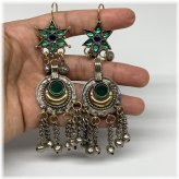 Jingle Star Ethnic Earrings with Green Glass Accents