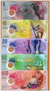 Maldives Rufiyaa Polymer Set - 2015-2018, P-A26-26-27-28-29 UNC