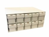 Vertical Card Collection Organizer with 10 White Storage Boxes