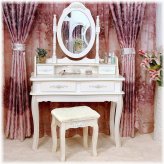 White Wood Dressing Table Set with Mirror, Stool, and Jewelry Storage